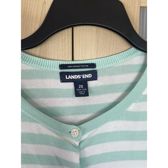 Lands End Women’s Striped Cardigan Sz XXL Green/White Casual Preppy Top Sweater - Picture 3 of 5